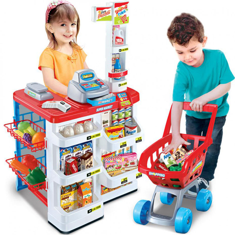 Kids Pretend Play Toy Simulation Cash Register And Shopping Cart